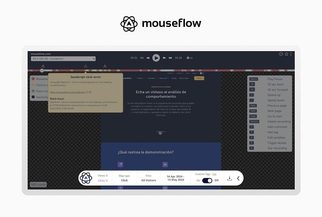 What Mouseflow's session replays interface looks like