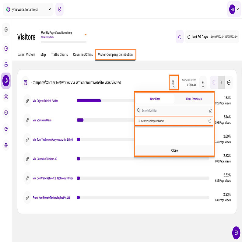 Search Company Name in the Visitor Company Distribution tab Search Company Name in the Visitor Company Distribution tab