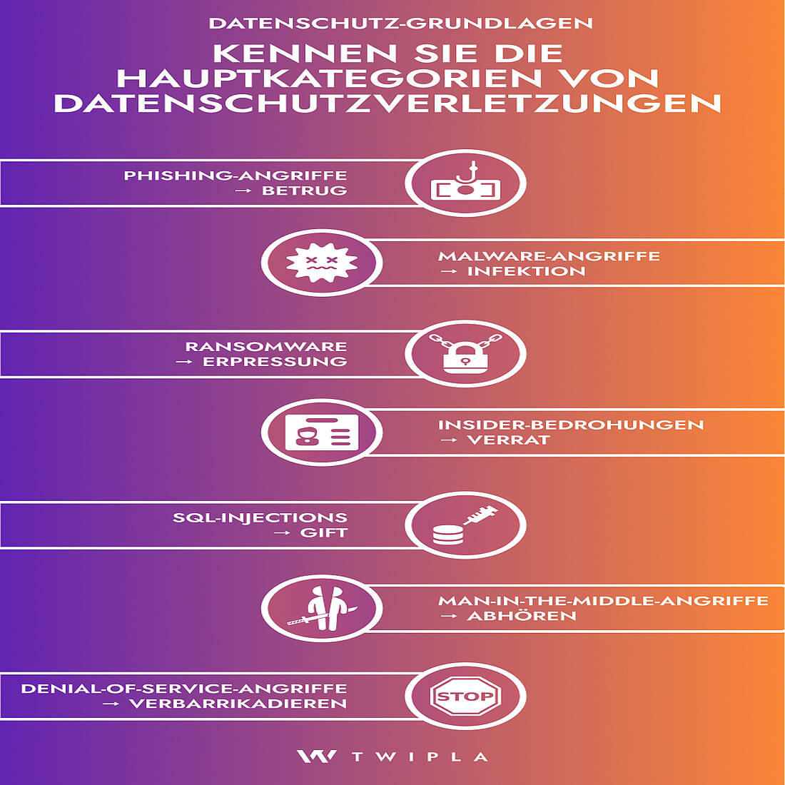 Eine Infografik mit den wichtigsten Arten von Datenschutzverletzungen