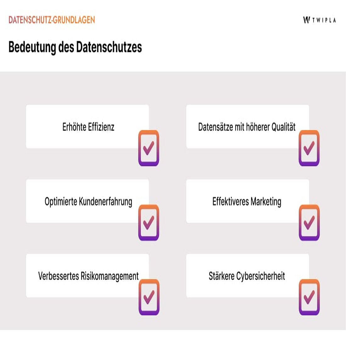 Eine Infografik, die die Vorteile von Datenschutzmaßnahmen auflistet