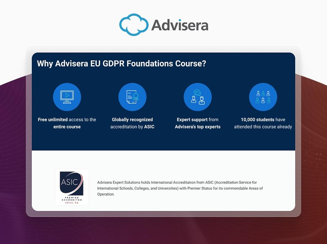 Screenshot Advisera why take EU GDPR Foundations Course