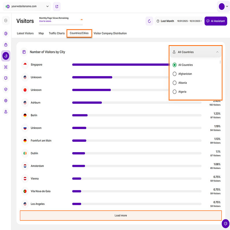 View the Number of Visitors by City View the Number of Visitors by City