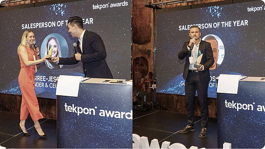 Two Salespersons of the Year collect their Tekpon awards