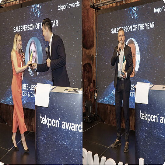 Two Salespersons of the Year collect their Tekpon awards