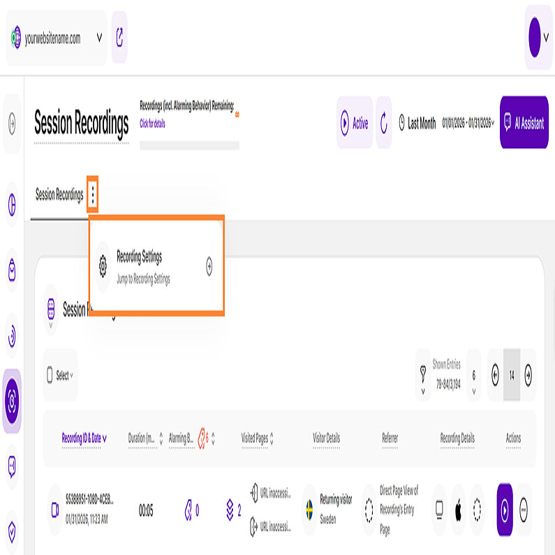 Verwalten Ihrer Session Recordings Einstellungen Verwalten Ihrer Session Recordings Einstellungen