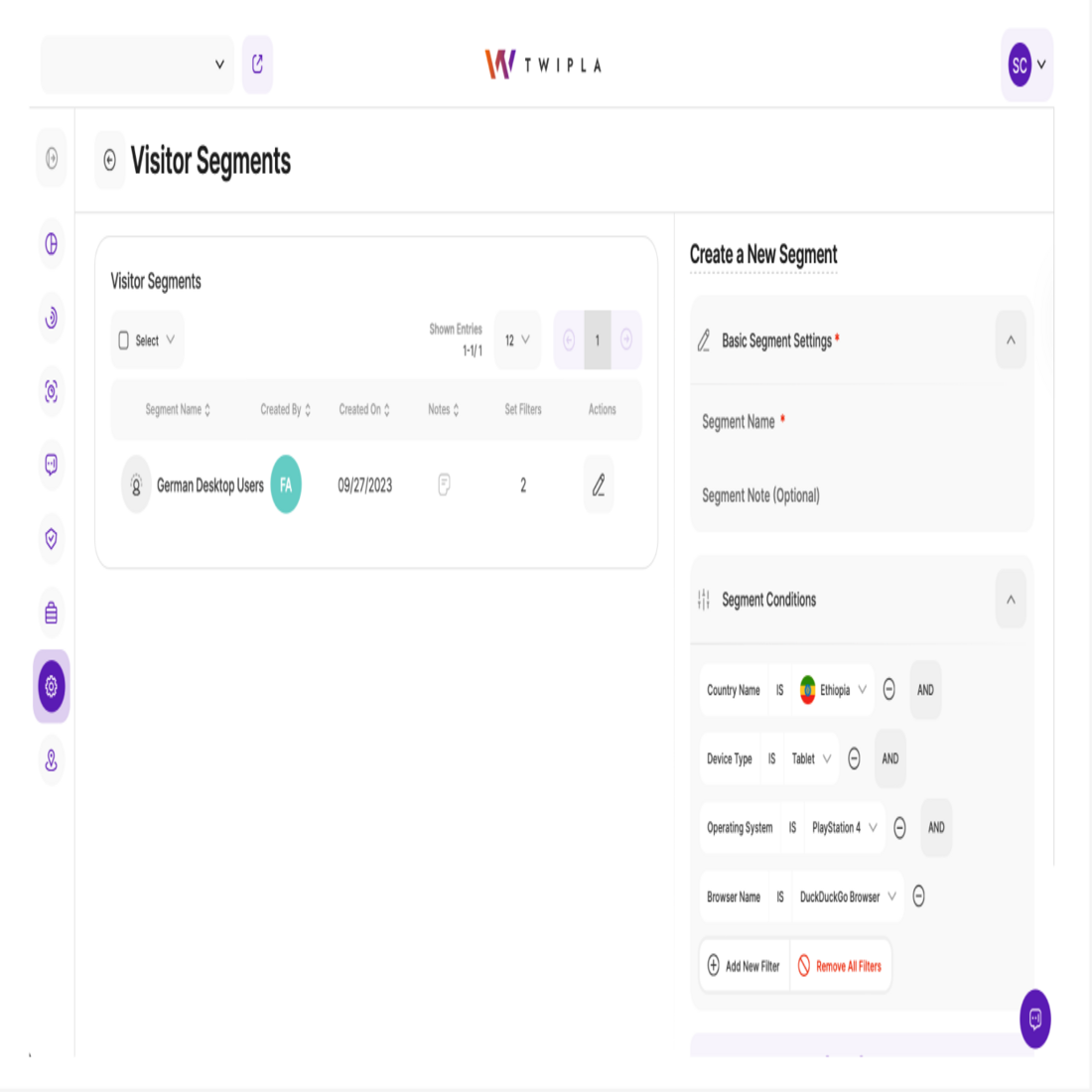 Website intelligence news - Visitor Segments Tool - TWIPLA website intelligence