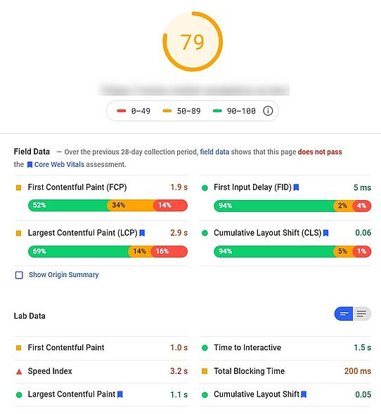 Screenshot der Erkenntnisse zur Seitengeschwindigkeit von Google - Visitor Analytics Blog