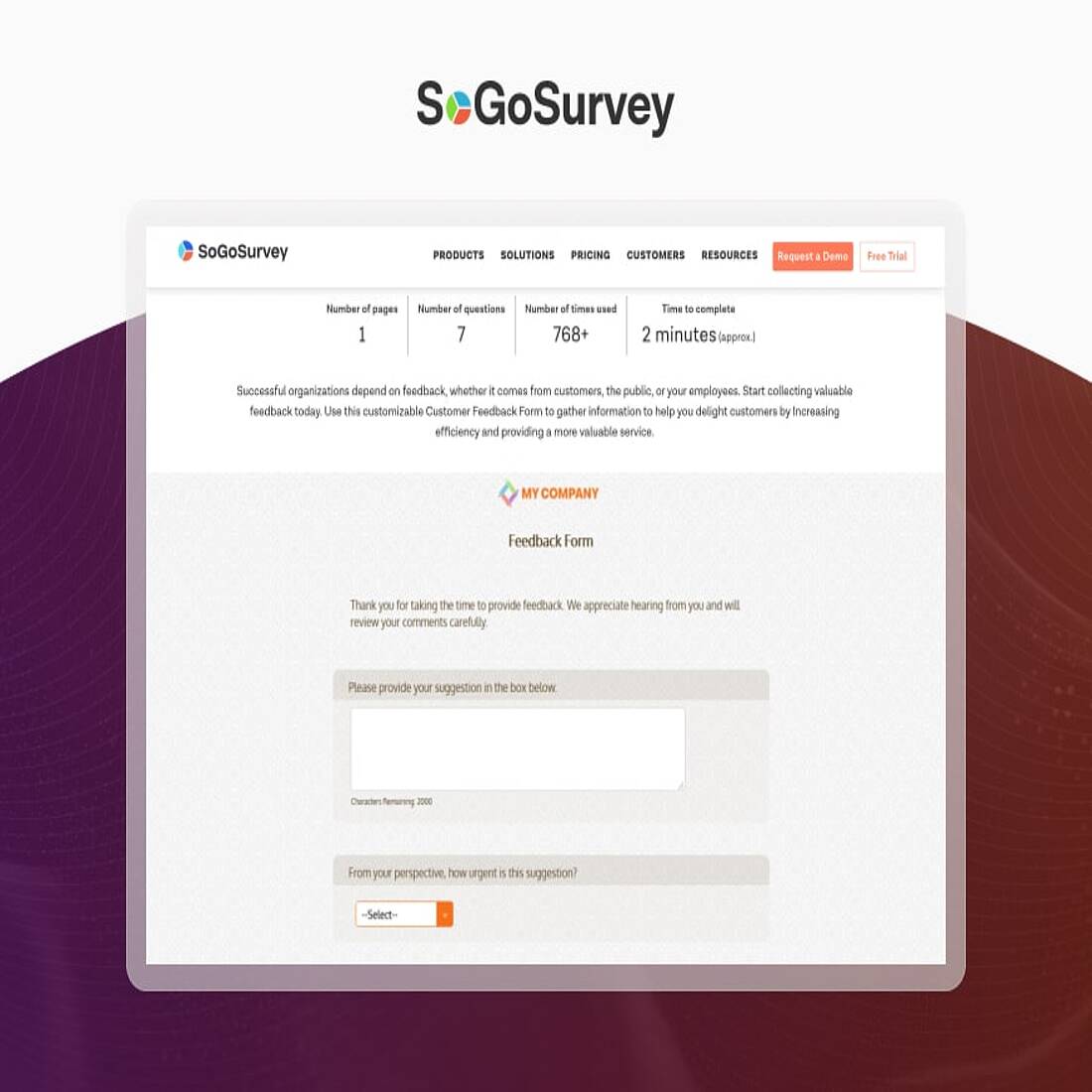 SoGoSurvey feedback form interface