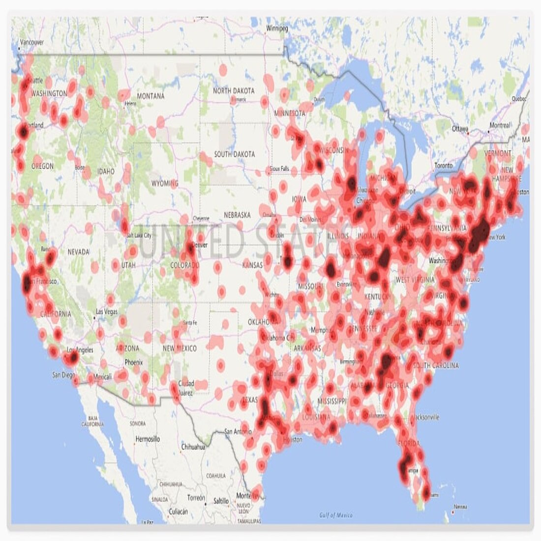 Geographic heatmaps are invaluable for businesses as they reveal regional customer concentrations, enabling targeted marketing, efficient resource allocation, and strategic decision-making USA customer heatmap example