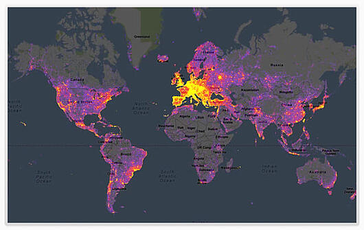 Beliebtes Beispiel einer Heatmap für globale Fotospots