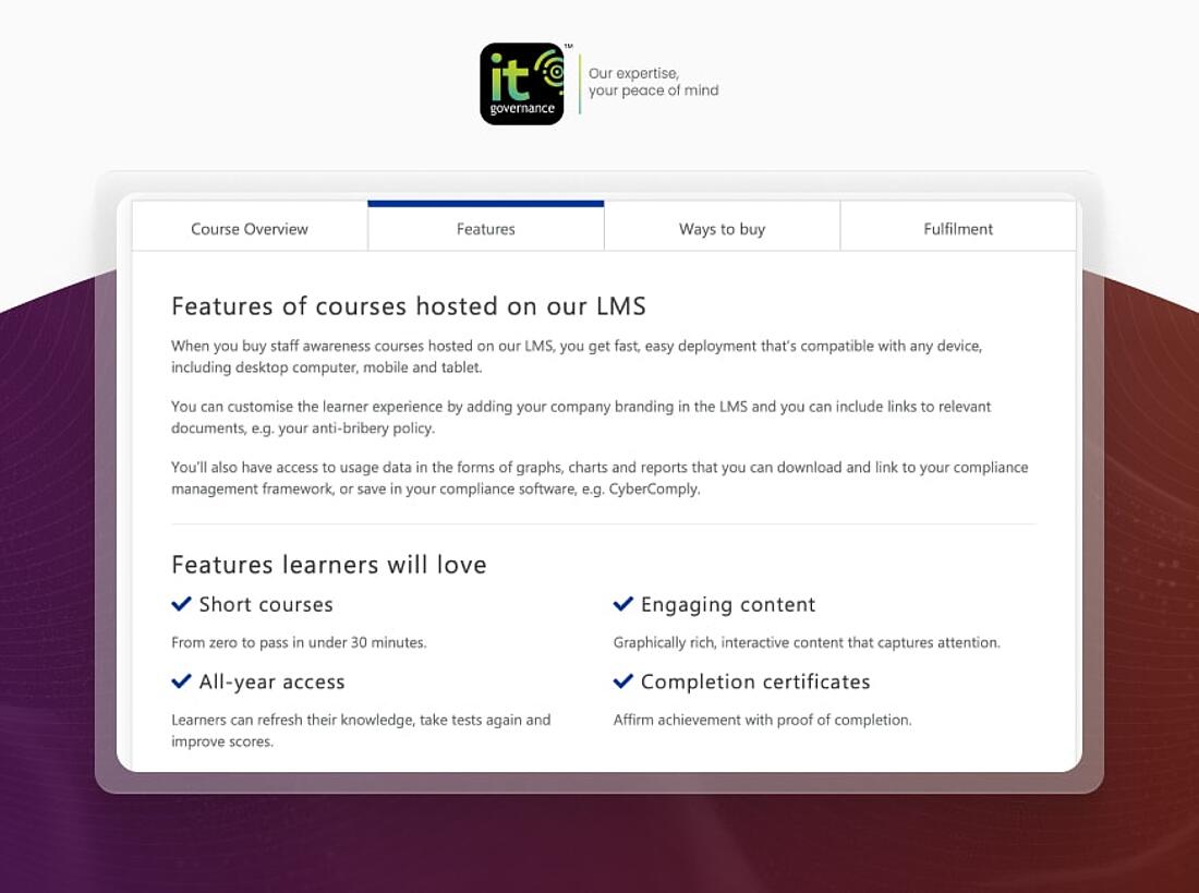 Screenshot IT Governance course features