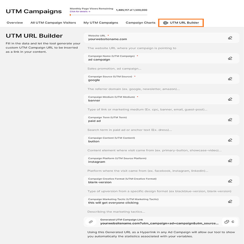 Generarea URL-ului campaniei UTM personalizate