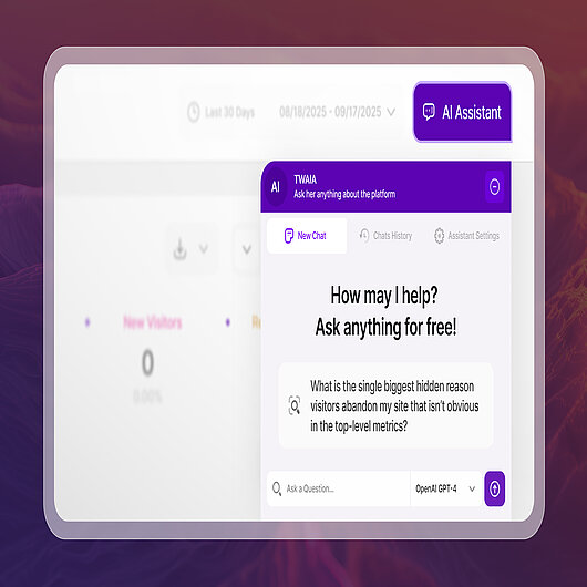 TWAIA AI Assistant in TWIPLA Dashboard Screenshot of TWAIA, TWIPLA’s AI assistant, showing a chat interface for asking questions and analyzing website data