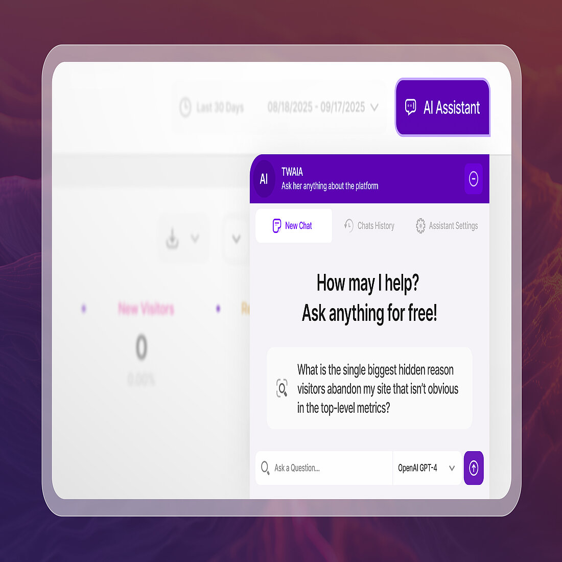 Meet TWAIA, TWIPLA's Always-On Analytics Assistant Graphic of TWAIA AI assistant chat box inside TWIPLA interface.