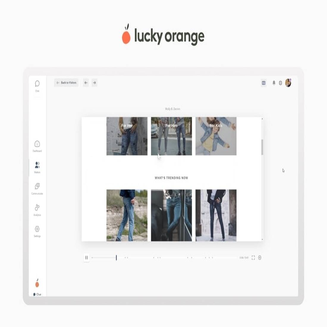 So sieht die Schnittstelle für Sitzungswiederholungen von Lucky Orange aus