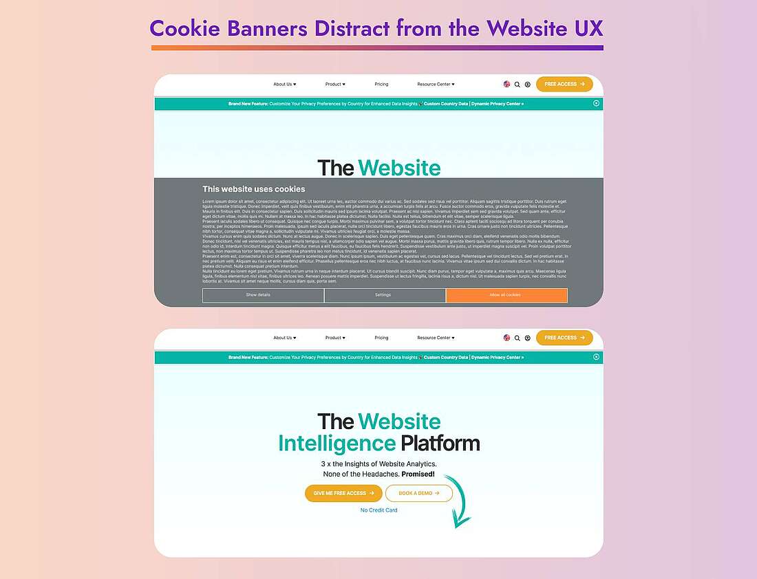 Visual impact of data privacy legislation cookie compliance on website UX 