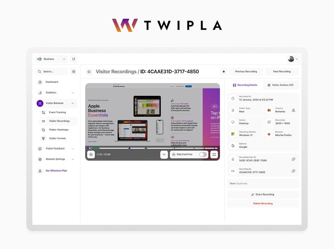 TWIPLA cookieless tracking platform interface