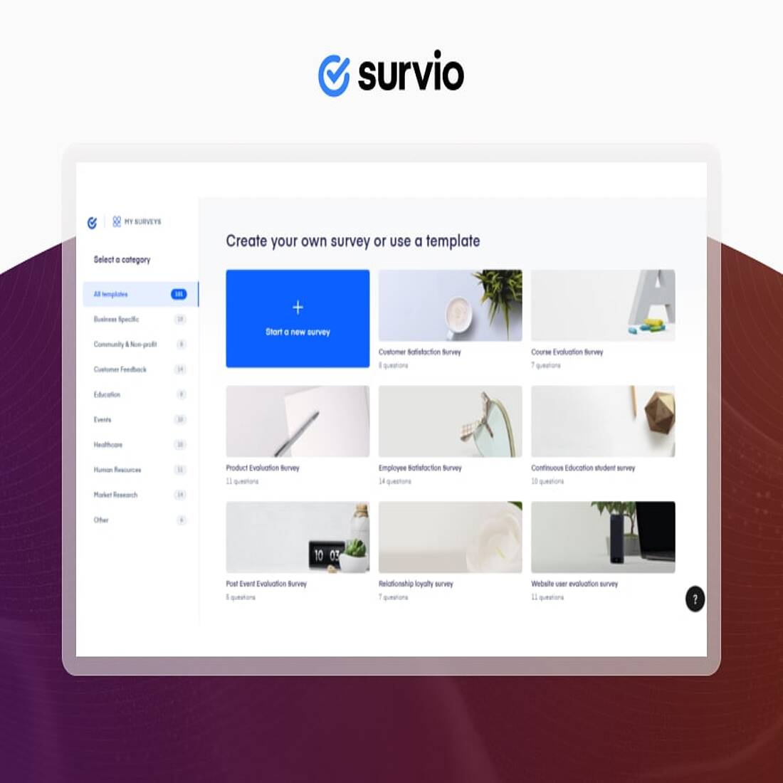 Survio survey template database interface