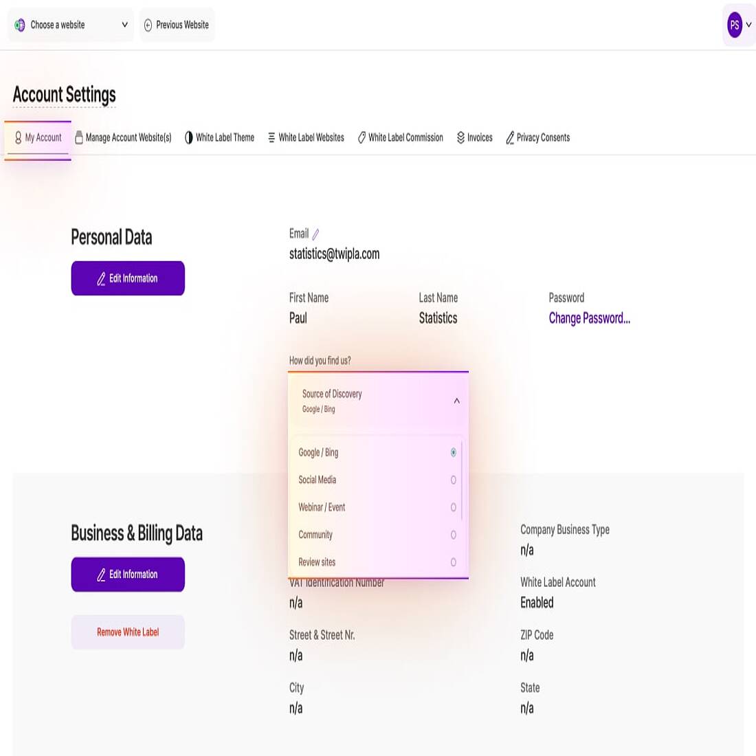 TWIPLA additional account settings information