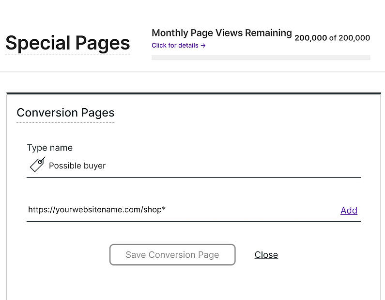 Add a New Conversion Page