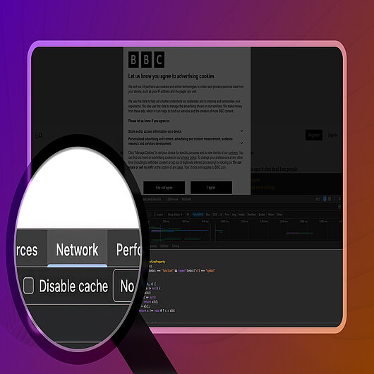 Verifying Data Retrieval Behavior Under the ePrivacy Directive Browser developer tools showing network activity and request inspection