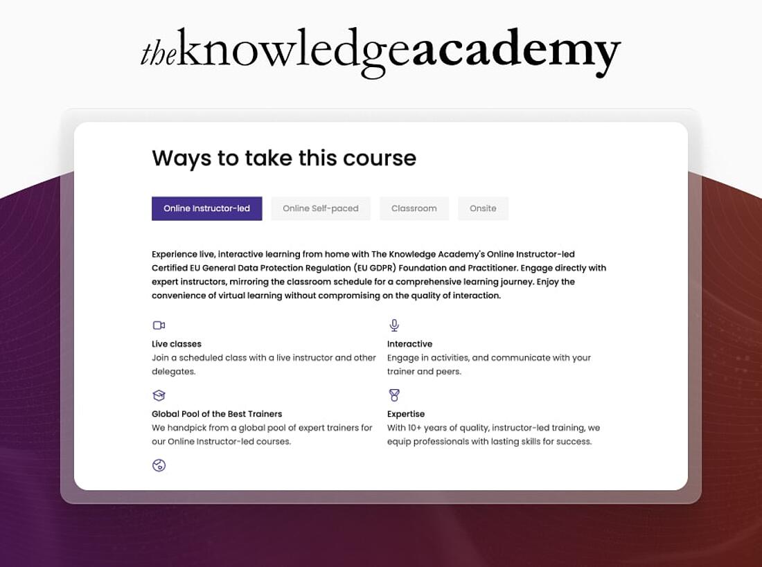 Screenshot Die Schulungsoptionen der Knowledge Academy