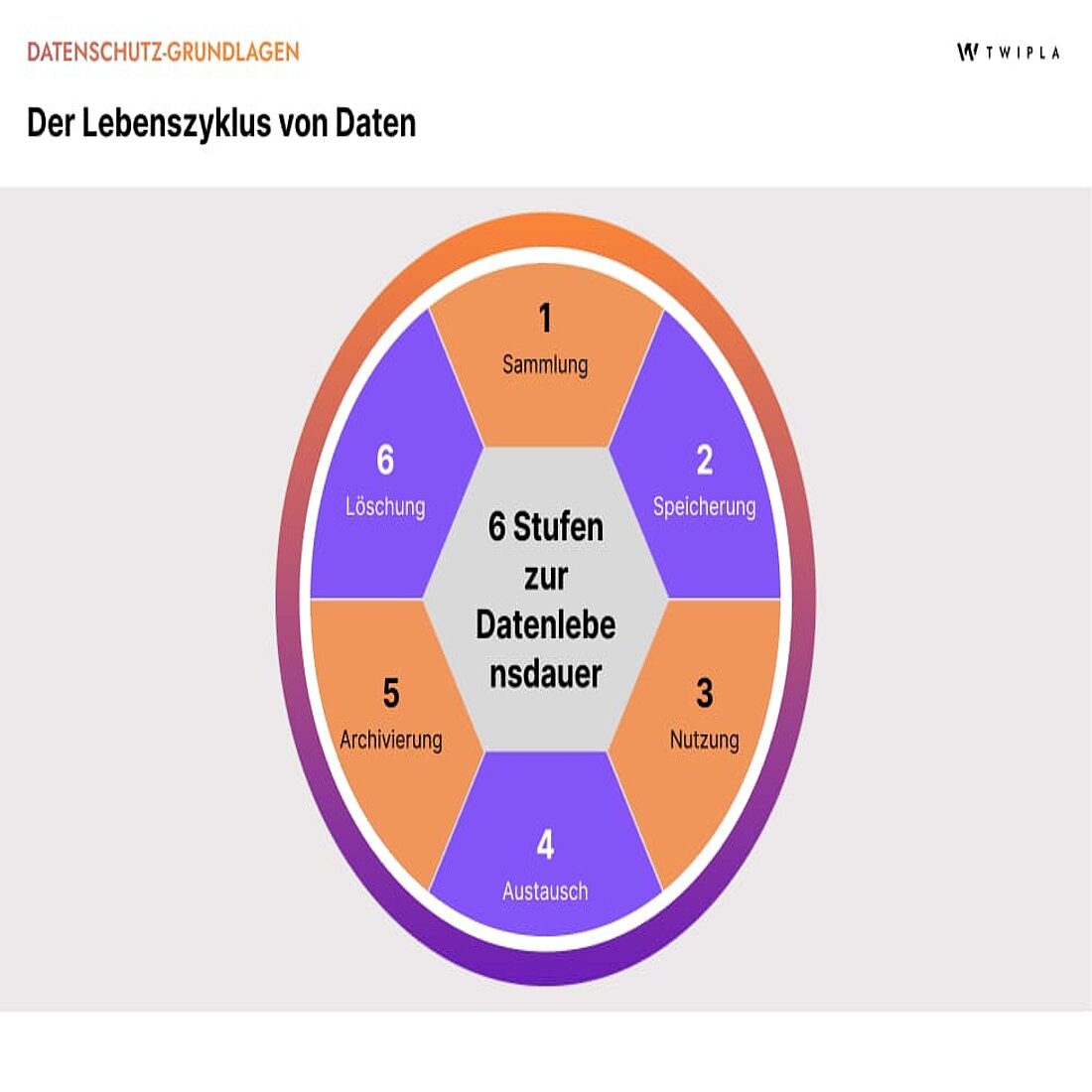 Eine Infografik, die die sechs Phasen des Datenlebenszyklus zeigt