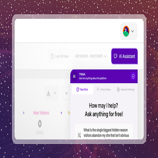 TWAIA AI Assistant for Website and Visitor Insights TWIPLA dashboard showing the TWAIA AI Assistant answering questions about website and visitor data