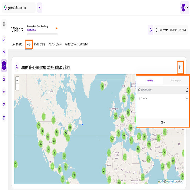 Filter the Latest Visitors Map by Country Filter the Latest Visitors Map by Country