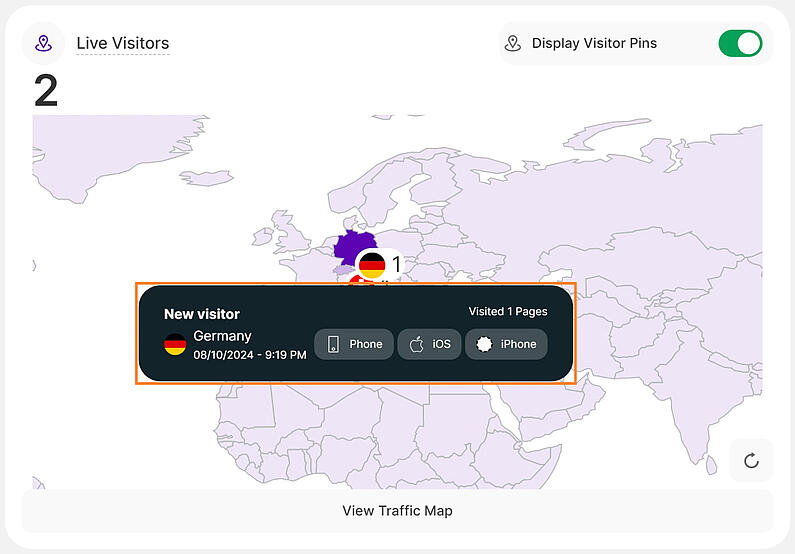 Live-Besucherkarte in den wichtigsten Dashboards