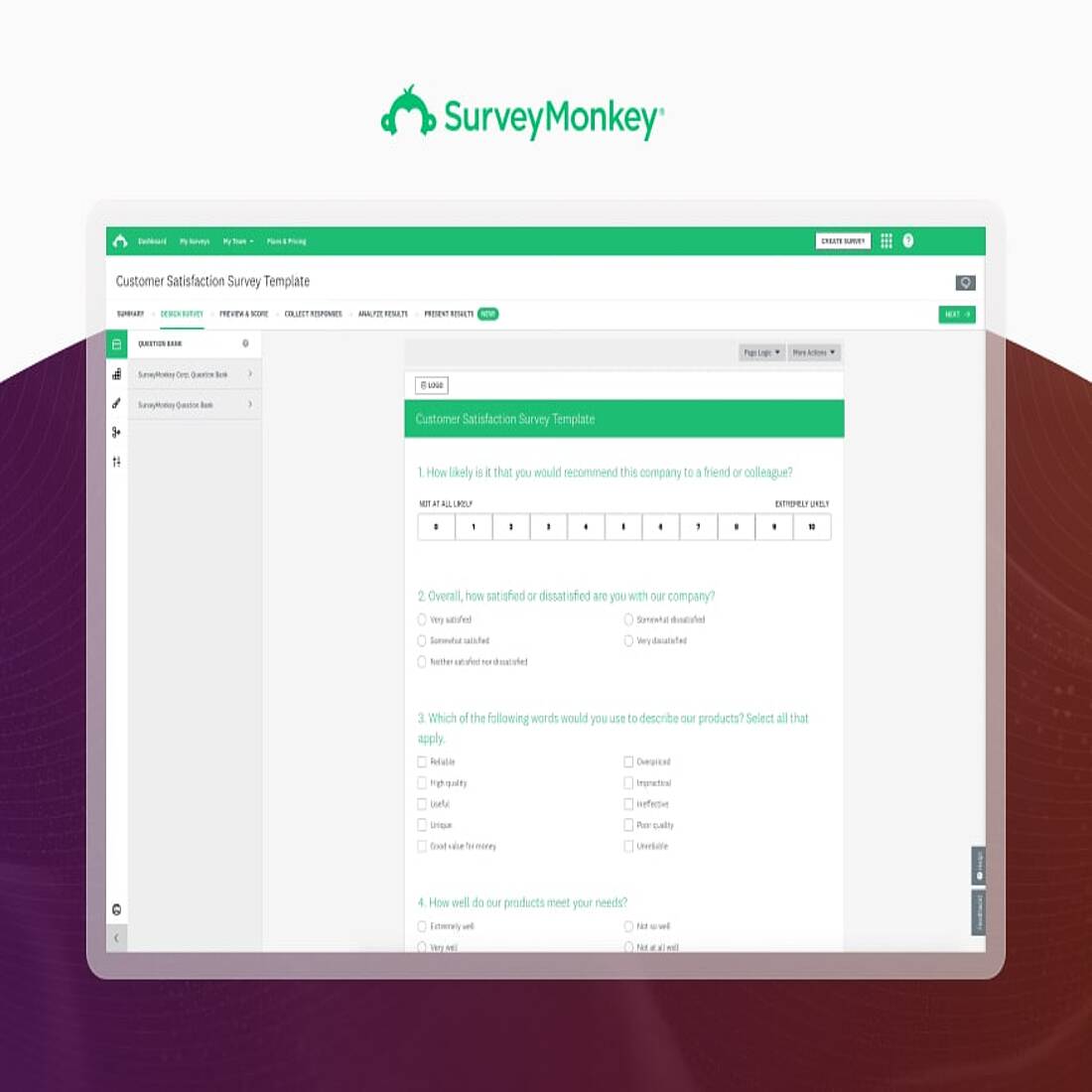 SurveyMonkey survey creation interface