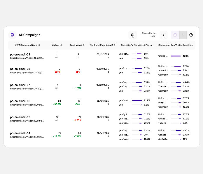 UTM campaigns - analyze individual campaigns - TWIPLA Website Intelligence