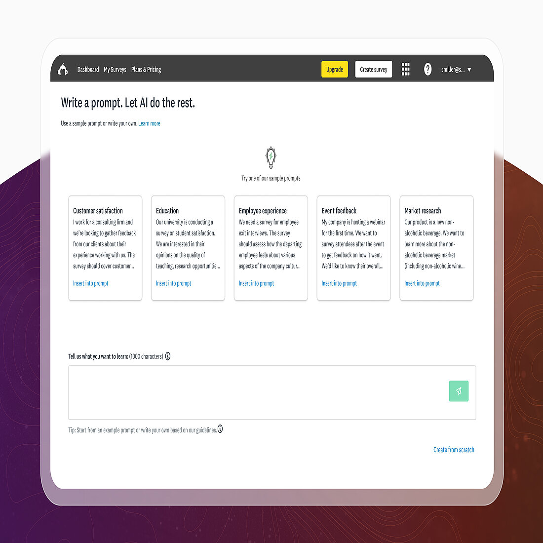 SurveyMonkey AI Survey Creation Tools Screenshot of SurveyMonkey’s AI-powered survey builder interface