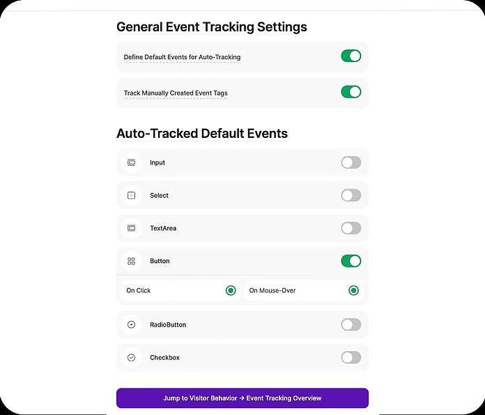 Event tracking - decide which auto events to track - TWIPLA Website Intelligence