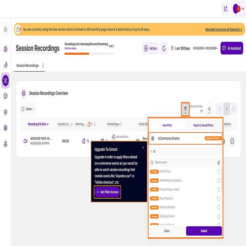Nutzen Sie unsere eCommerce Event-Filter Nutzen Sie unsere eCommerce Event-Filter