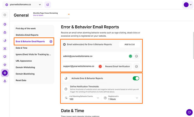 Manage Your Error & Behavior Email Reports