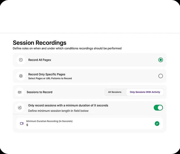 Session recordings - decide what videos show - TWIPLA Website Intelligence