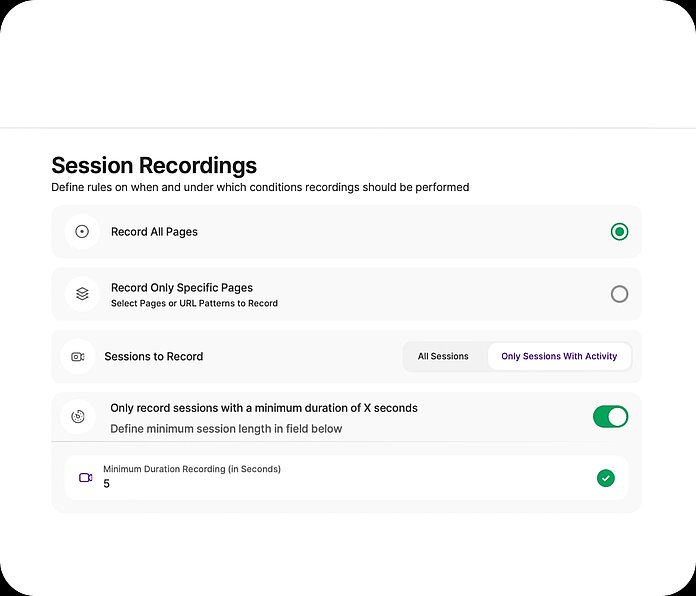 Session recordings - decide what videos show - TWIPLA Website Intelligence
