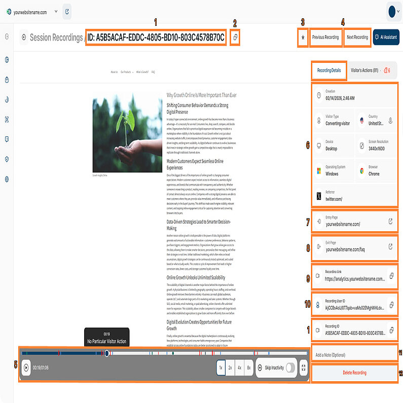 Aufzeichnungsdetails Ansicht eines Session Recordings Aufzeichnungsdetails Ansicht eines Session Recordings
