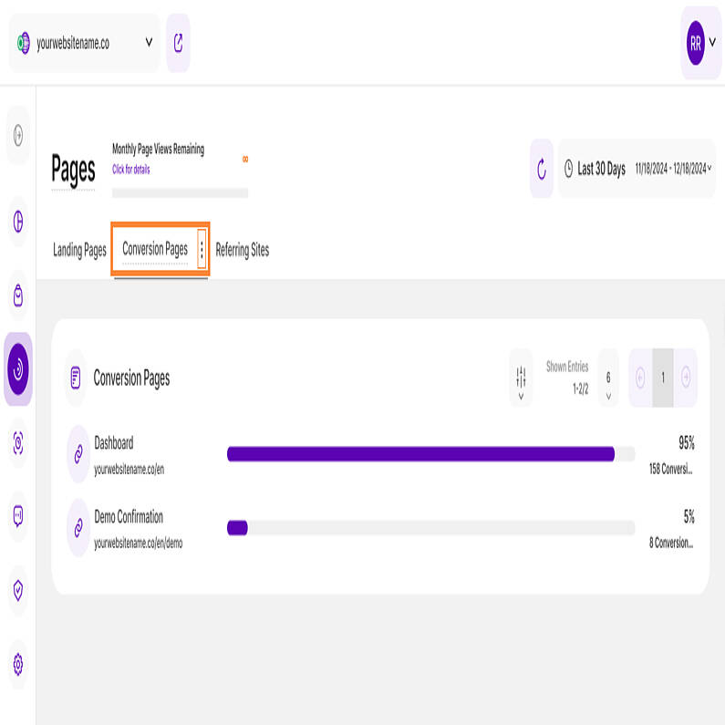 View the Conversion Count for the Selected Period