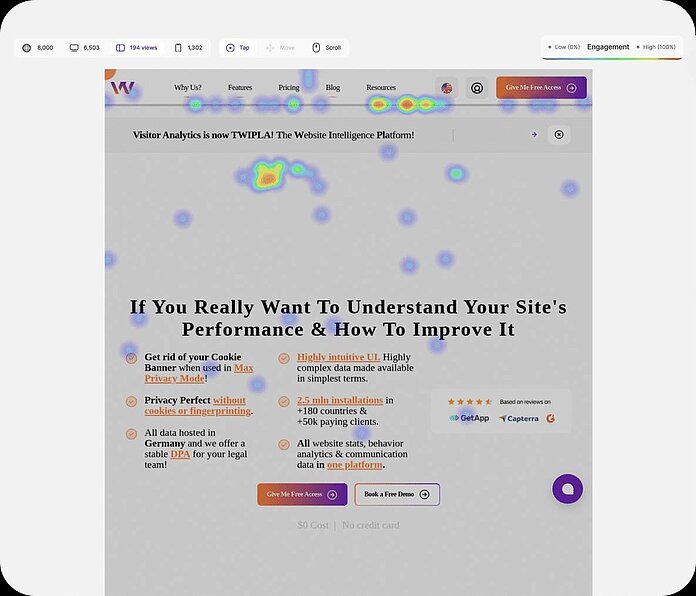 Heatmaps - view a heatmap for any device - TWIPLA Website Intelligence