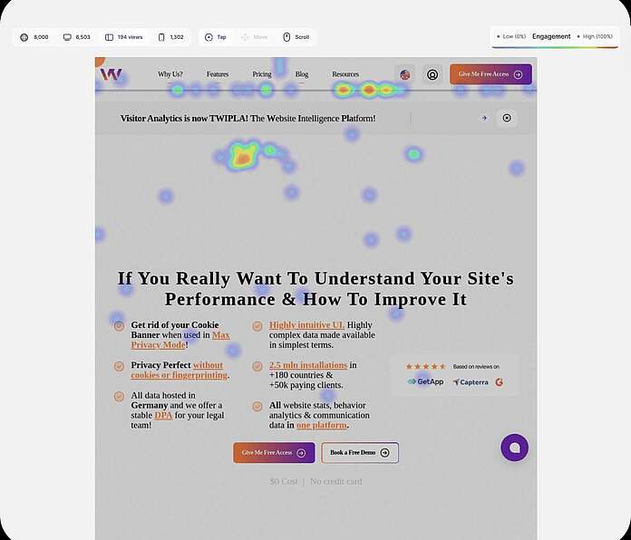 Heatmaps - view a heatmap for any device - TWIPLA Website Intelligence