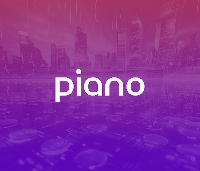 An abstract image representing Piano Analytics with a centered logo
