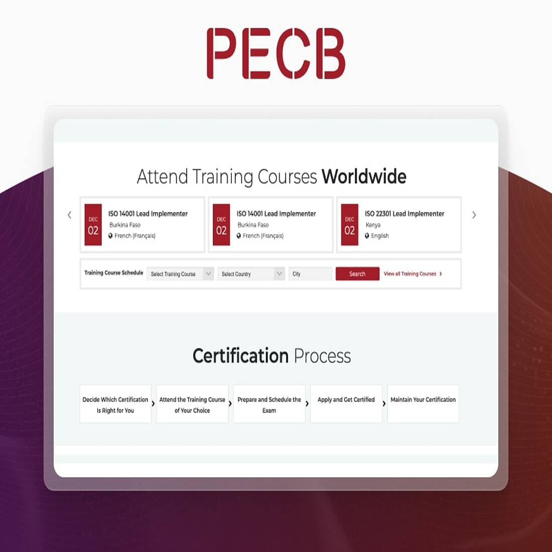 Screenshot PEXB certification process